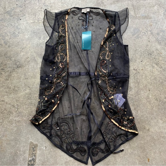 Karen Millen England Sequin Lace Black Cover-up Cardigan Size 1 NWT - Picture 1 of 7